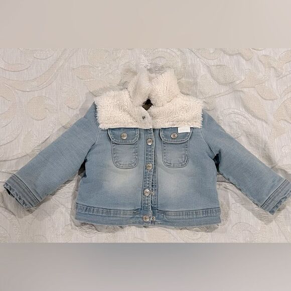 7 For All Mankind Denim Teddy Bear Sherpa Outerwear Jacket, like new, 18 months - Picture 1 of 3